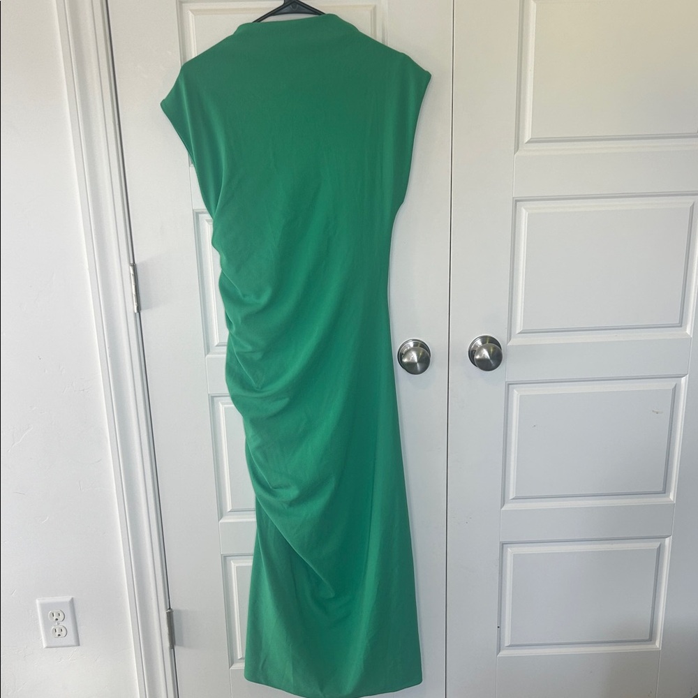 Anthropologie Green Ruched Maxi Dress - Picture 3 of 6
